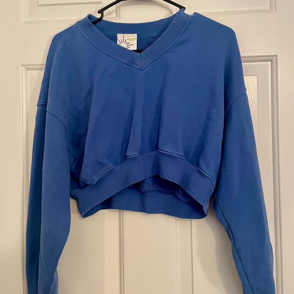 Aerie Blue Cropped Oversized Long Sleeve Sweatshirt